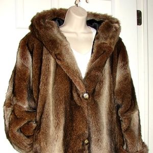 HUGO BUSCATI HOODED FAUX FUR 3/4 COAT SZ S